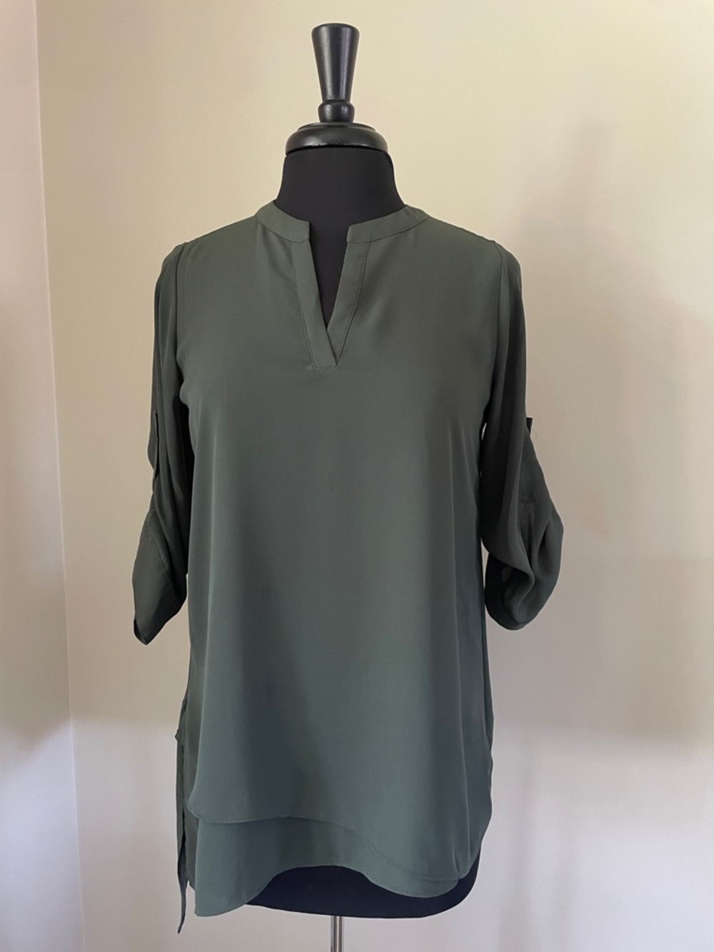 The Limited Olive Green Split-Neck Roll-Sleeve Blouse